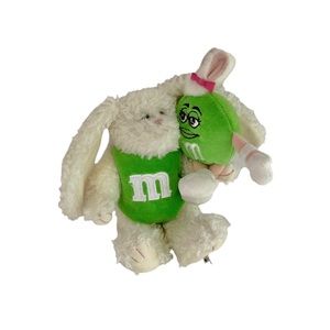 RARE Boyds Collection White Rabbit M&M Plush Floppy Ears Green M&M Easter Bunny
